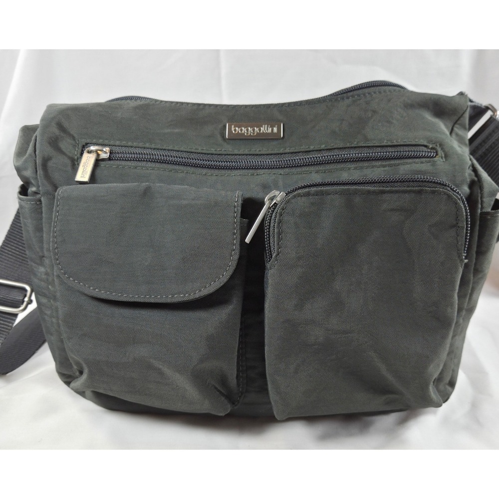 Baggallini Womens Everywhere Crossbody Bag Medium Gray Nylon Multi-Pocket